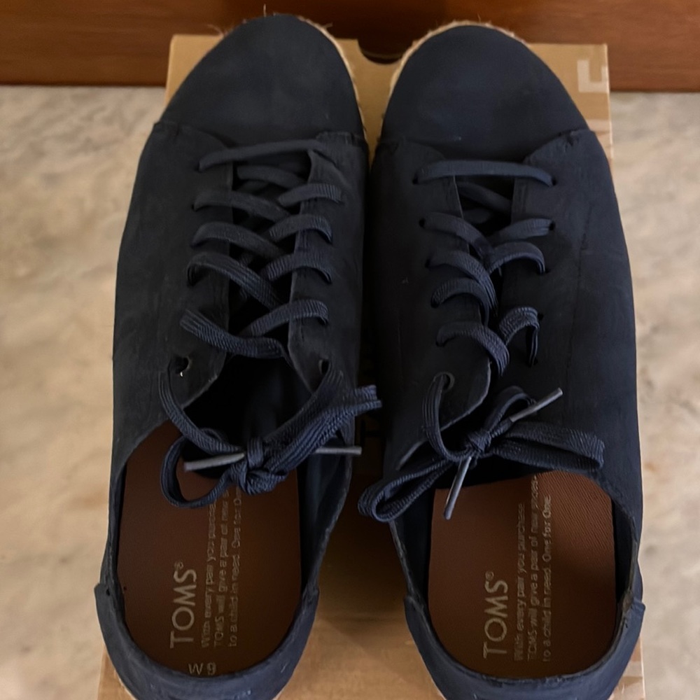 Toms-Lena-Blue Suede-Lace Up-Shoes